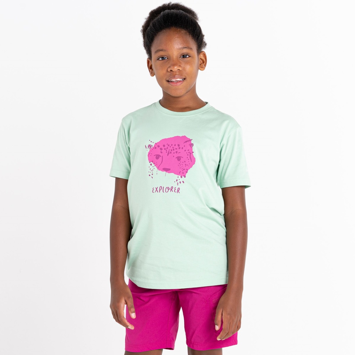 Dětské bavlněné tričko dare2b trailblazer světle zelená/růžová 122-128